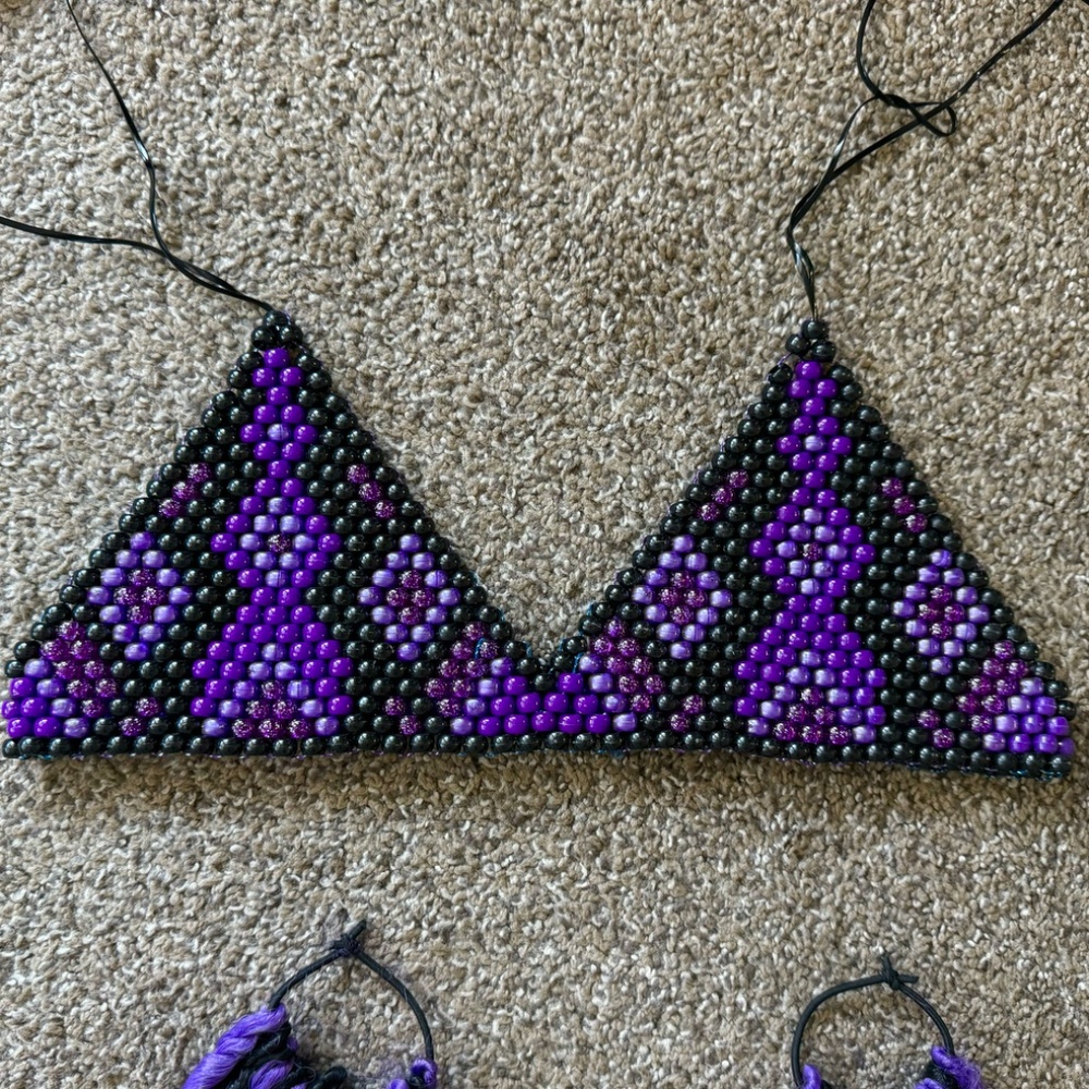 purple handmade beaded bra + dreadfalls - Picture 2 of 4